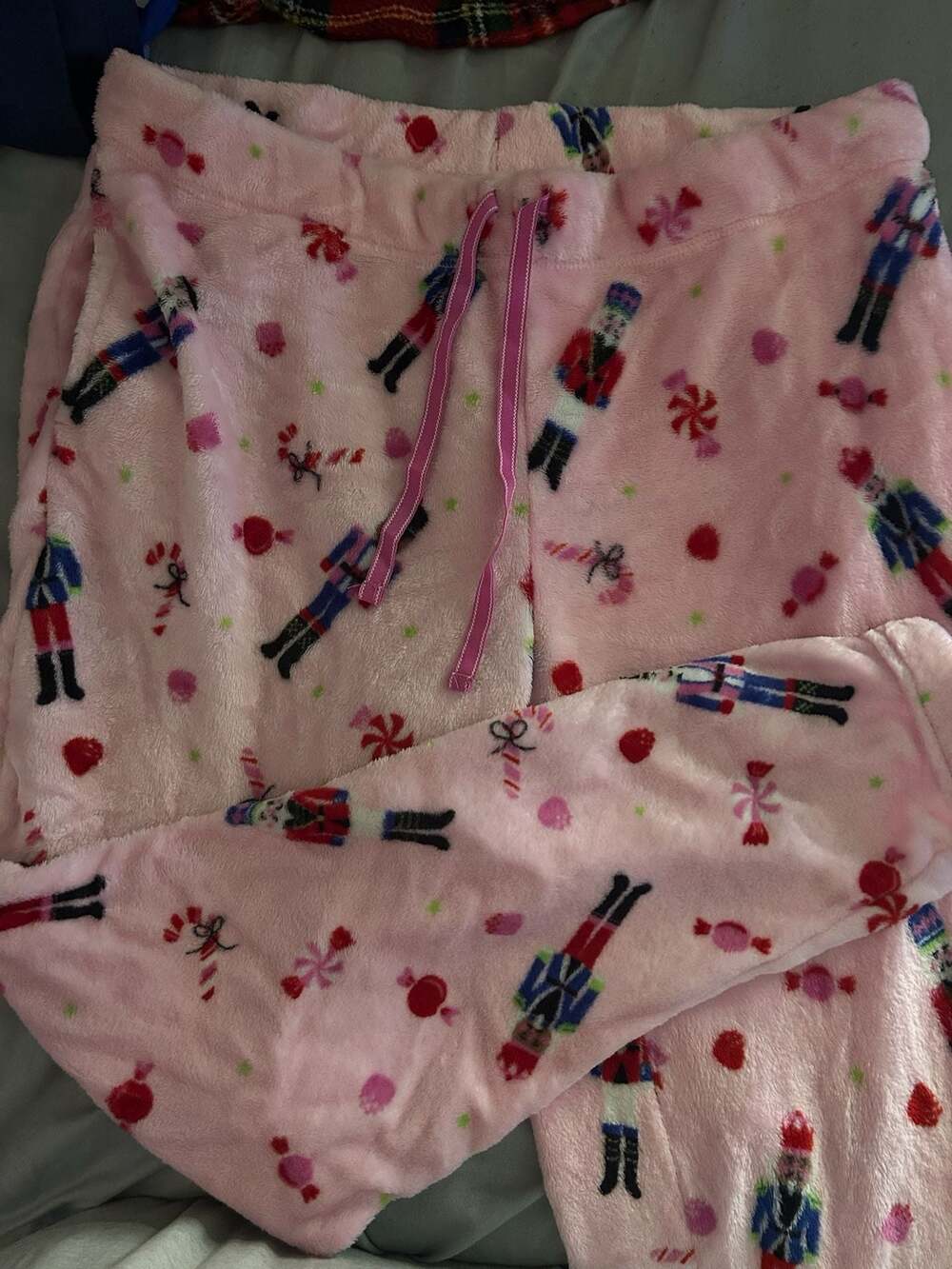 Joyspun Women's Pink Nutcracker and Candy Print Fleece Pajama Lounge Pants